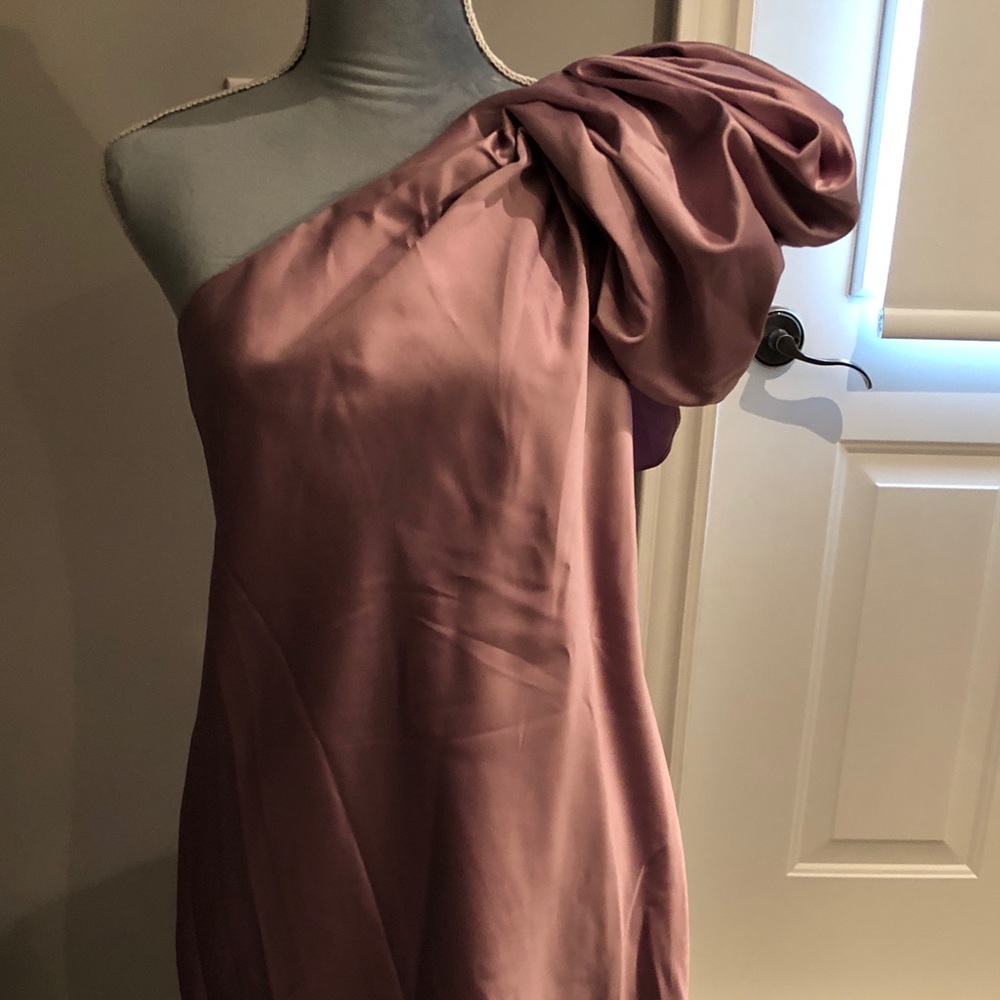 ABS Silk Rose One Shoulder Dress NWT